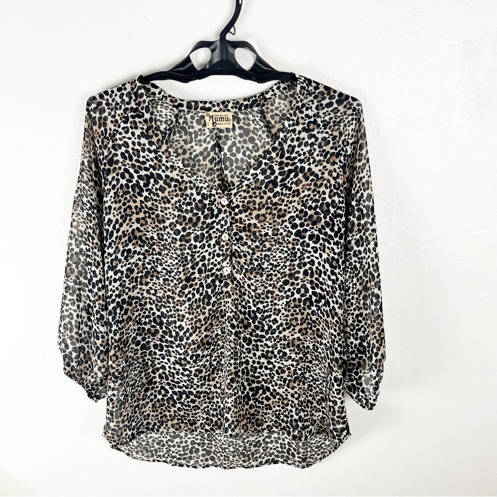 SHOW ME YOUR MUMU Animal Print Sheer Long Sleeves High Low Hem Top, Size Small